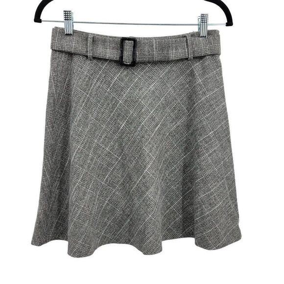 Loft Outlet Skirt Mini A-line Plaid Belted Gray 2 Light Academia Schoolgirl - Picture 2 of 10